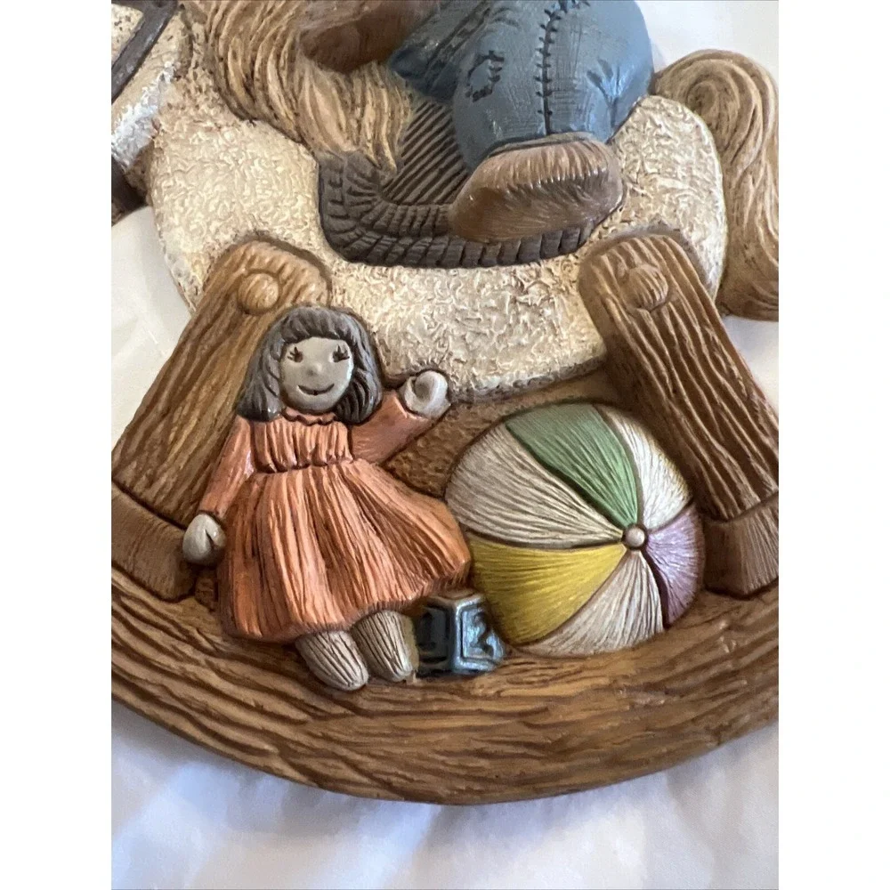 Teddy Bear Rocking Horse Wall Plaque Lightweight 1986 Frankies Designs Vintage